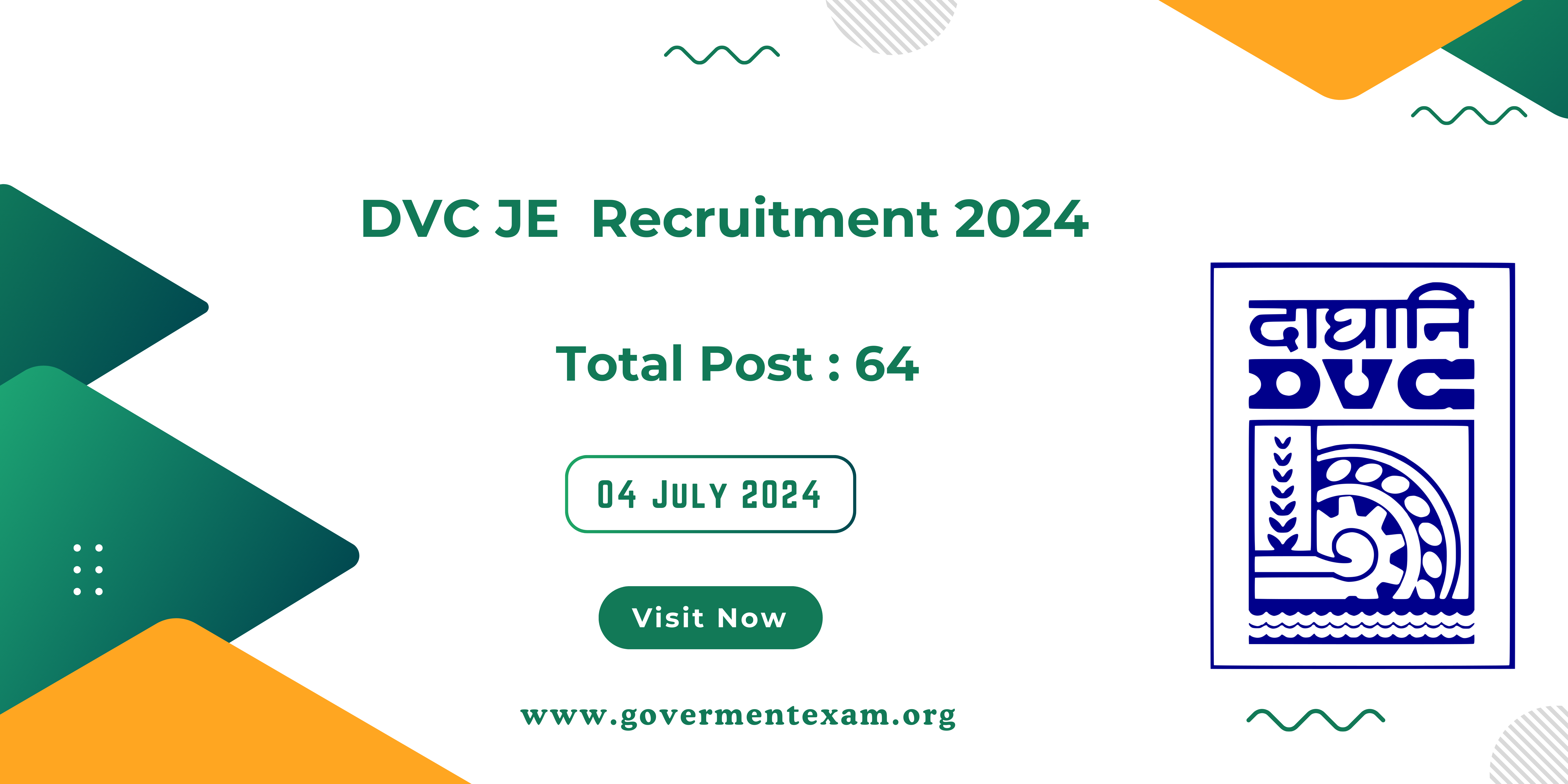 DVC JE Recruitment  2024 Apply Online for 64 Posts