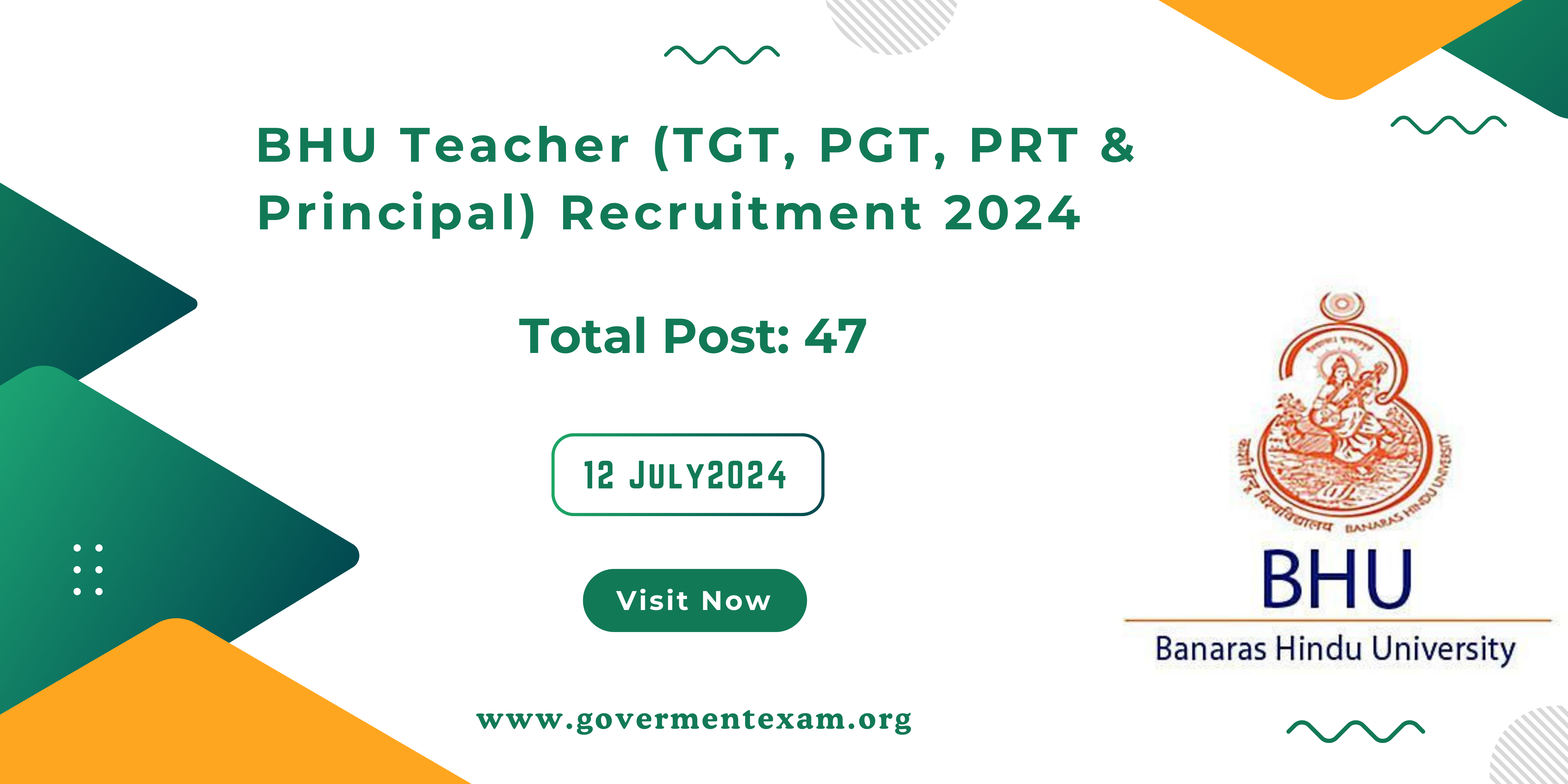 BHU Teacher Recruitment 2024: Apply Now for TGT, PGT, PRT & Principal  for 47 Posts