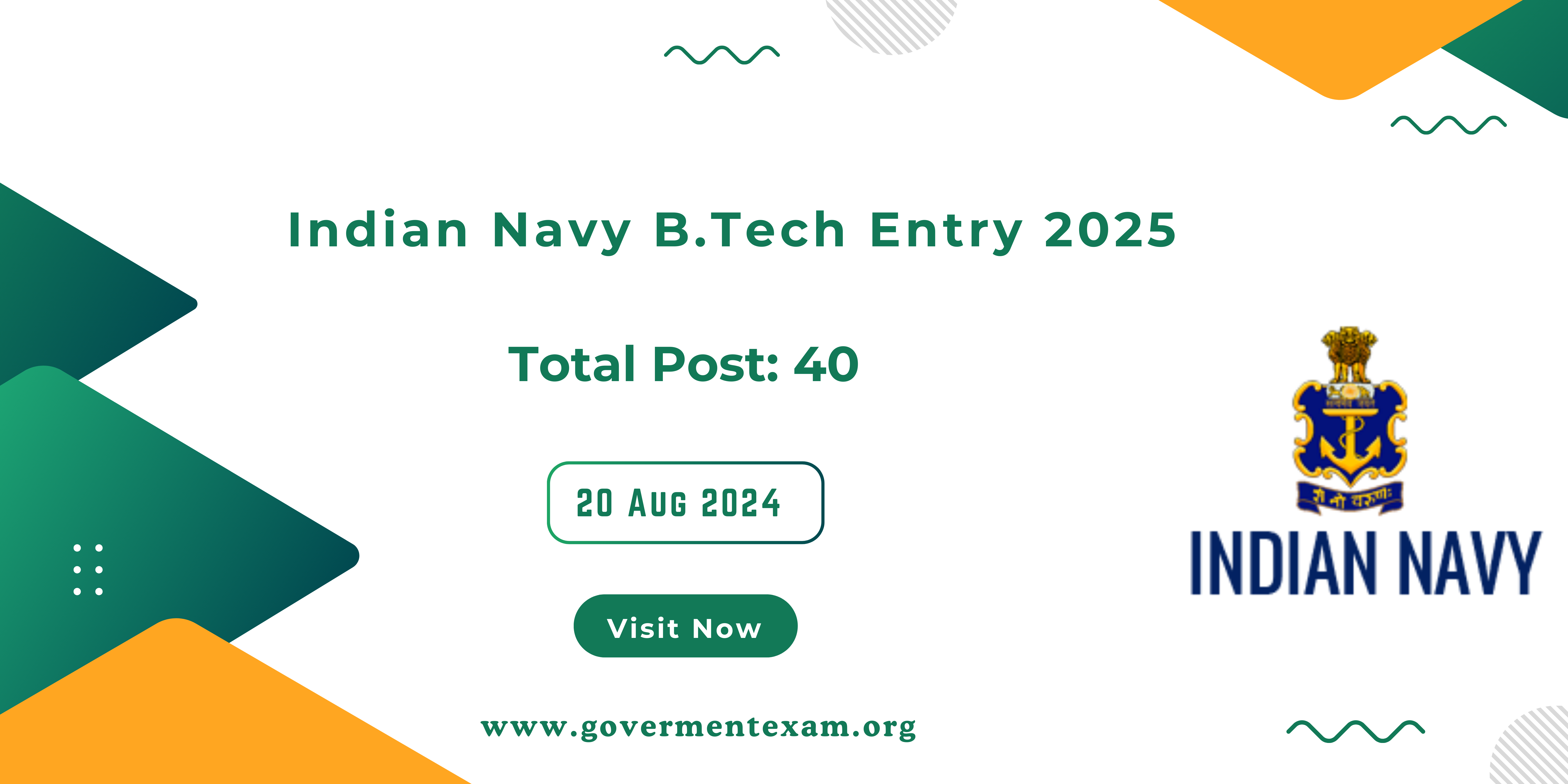 Indian Navy B.Tech Entry 2025: Apply Now for Permanent Commission for 40 Posts