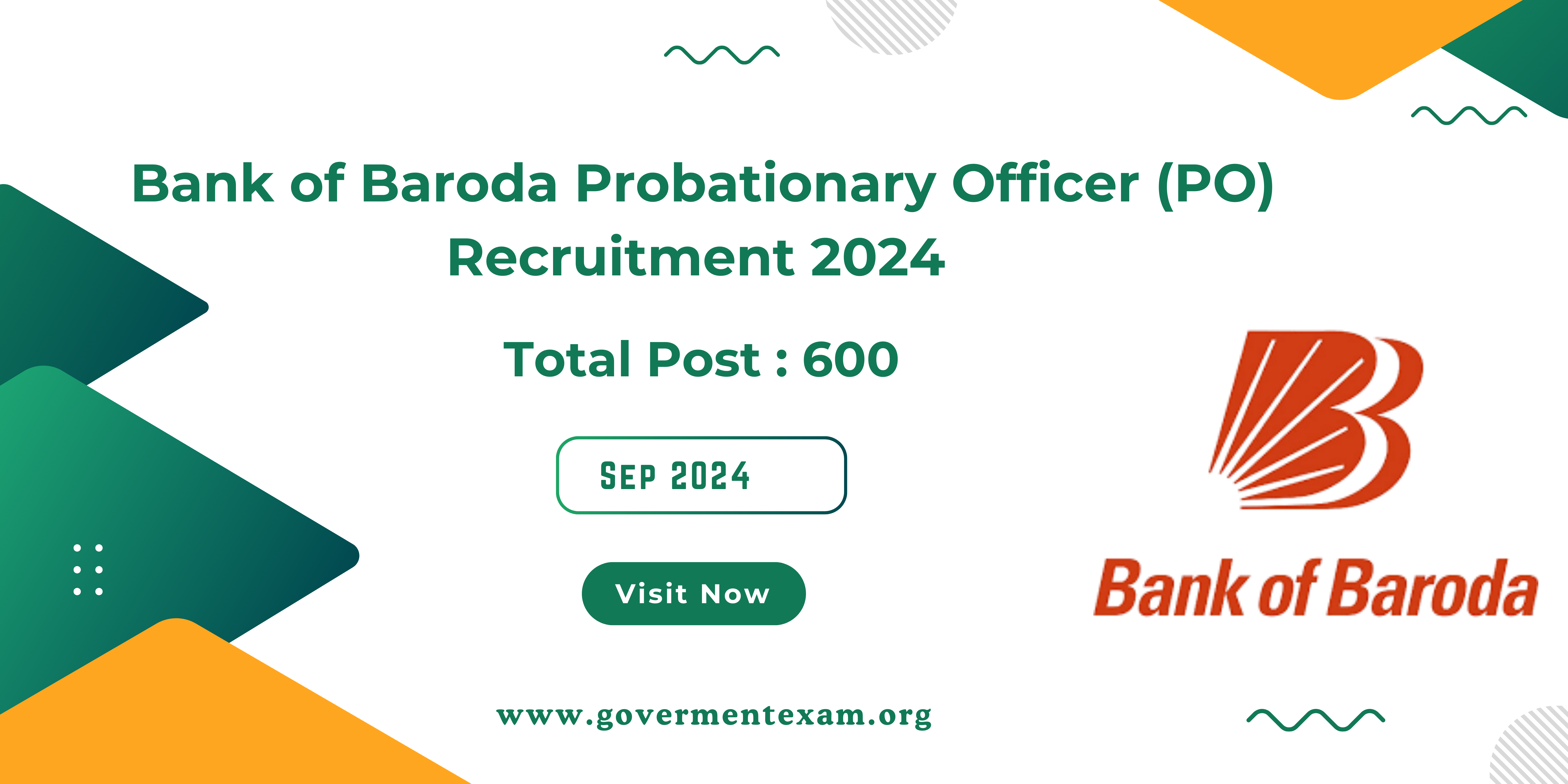 Bank of Baroda Probationary Officer (PO) Recruitment 2024, 600 vacancies