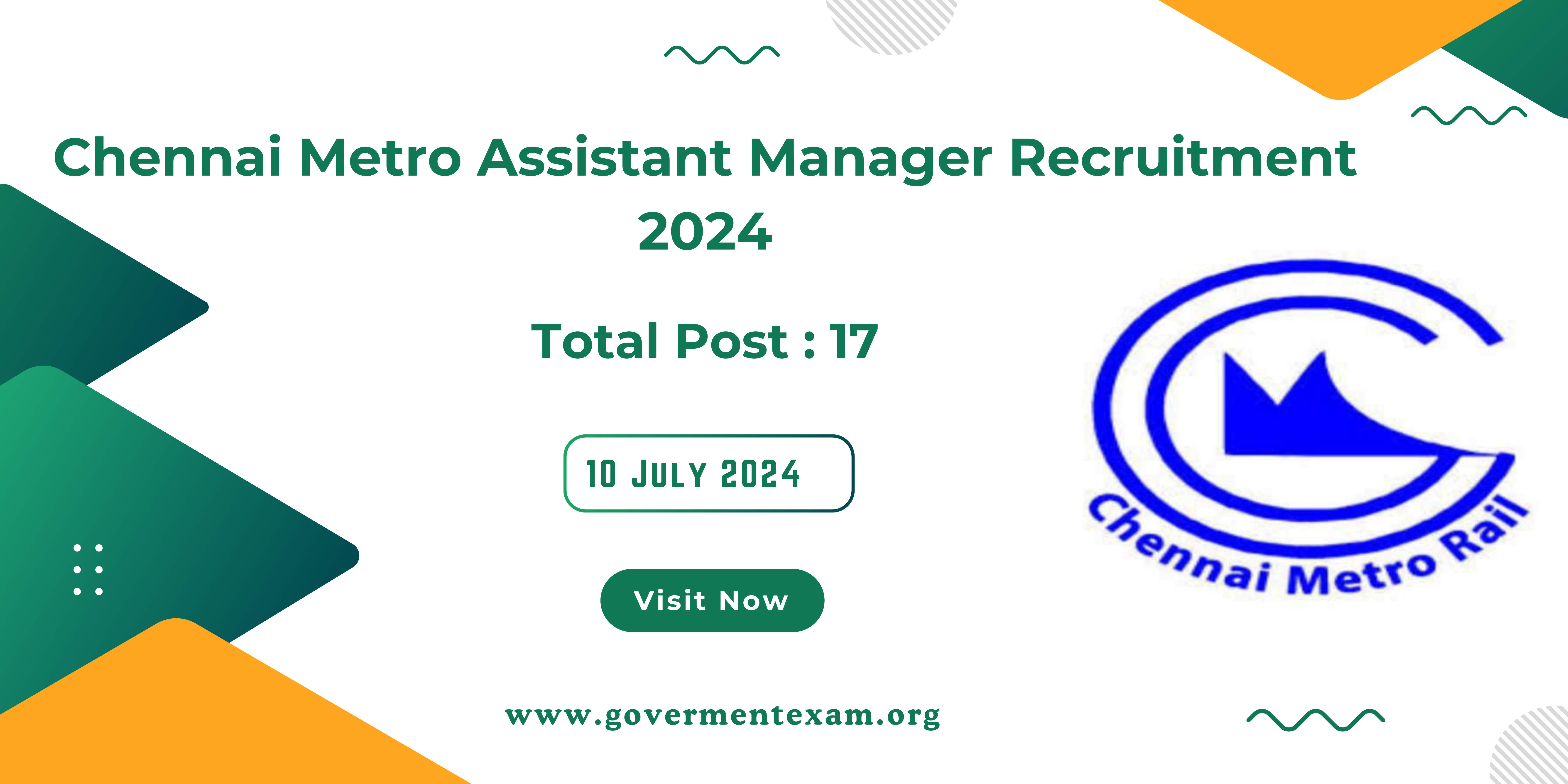 Chennai Metro Assistant Manager Recruitment 2024: Apply Online for 17 Posts