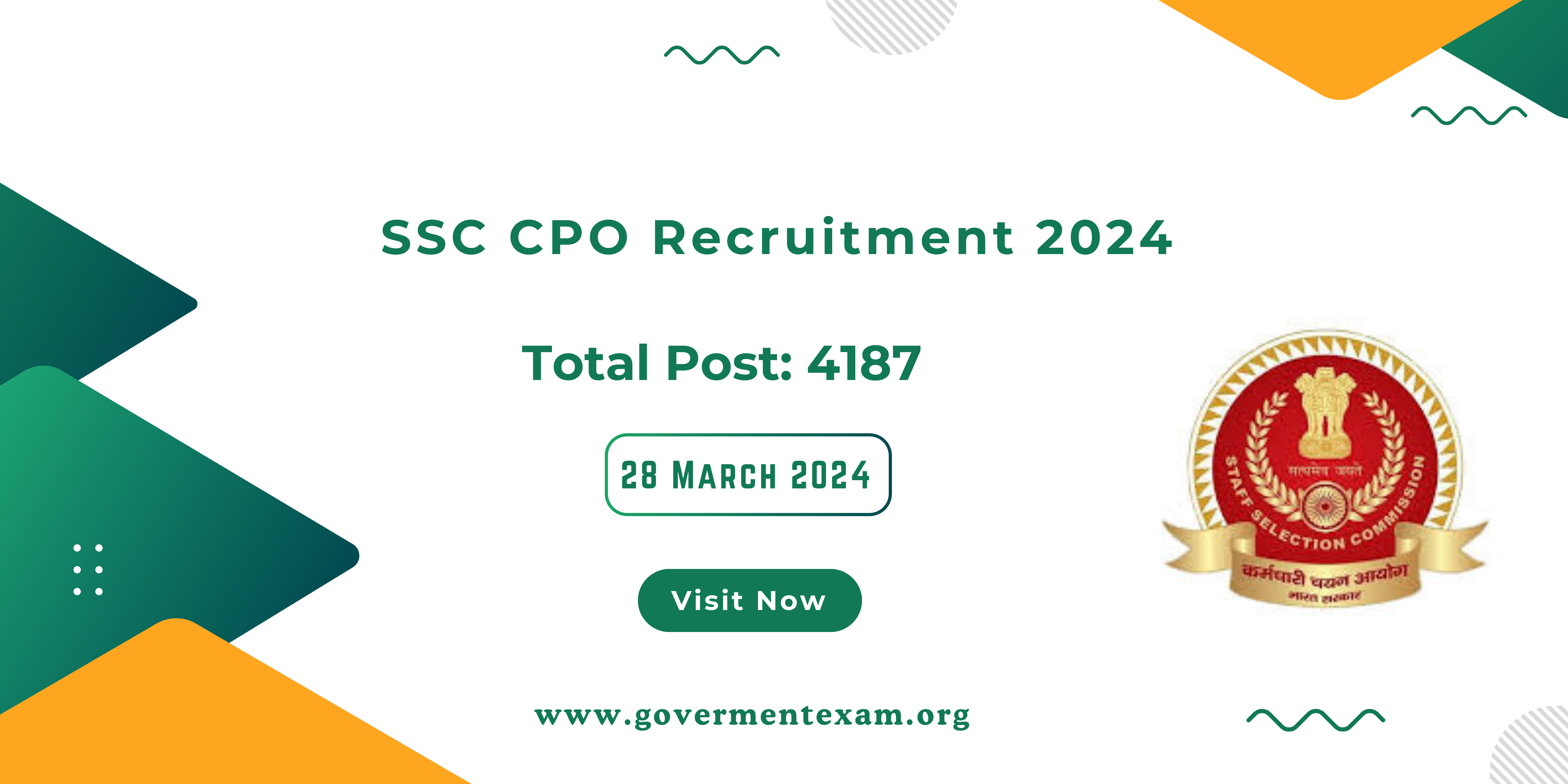 SSC CPO Recruitment 2024 Apply for 4187 Sub-Inspector Posts